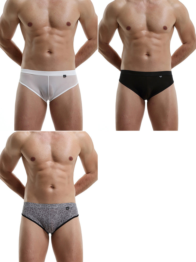 3 Pack Men's Nylon Sexy Low-Rise High-Elastic Briefs