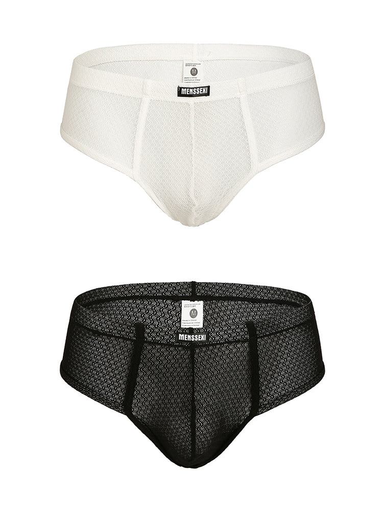 2 Pack Men's Low-Rise Lace Semi-Transparent Trunks