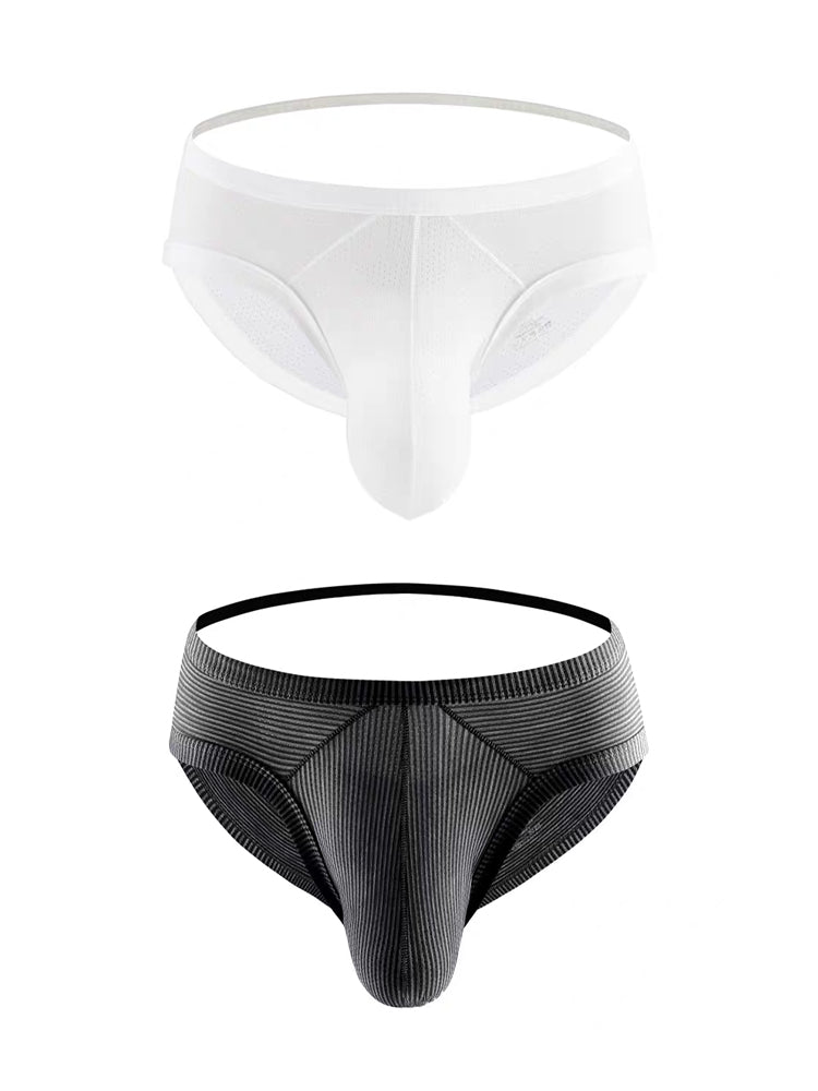 2 Pack Men's Low Rise Back Hollow 3D U-convex Large Pouch T-Back Briefs