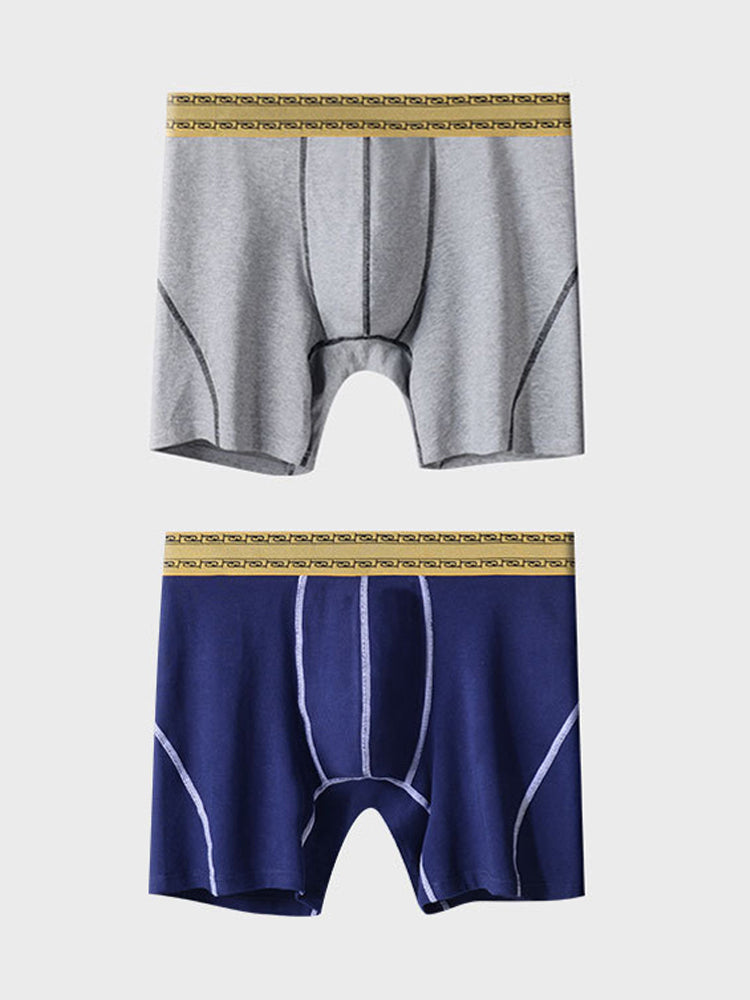 2 Pack Men's Pure Cotton Anti-Chafing Breathable Sports Boxer Briefs