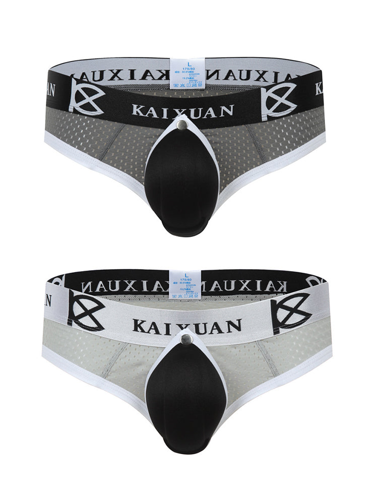 2 Pack Men's Breathable Mesh Removable U-Shaped Pocket Thongs