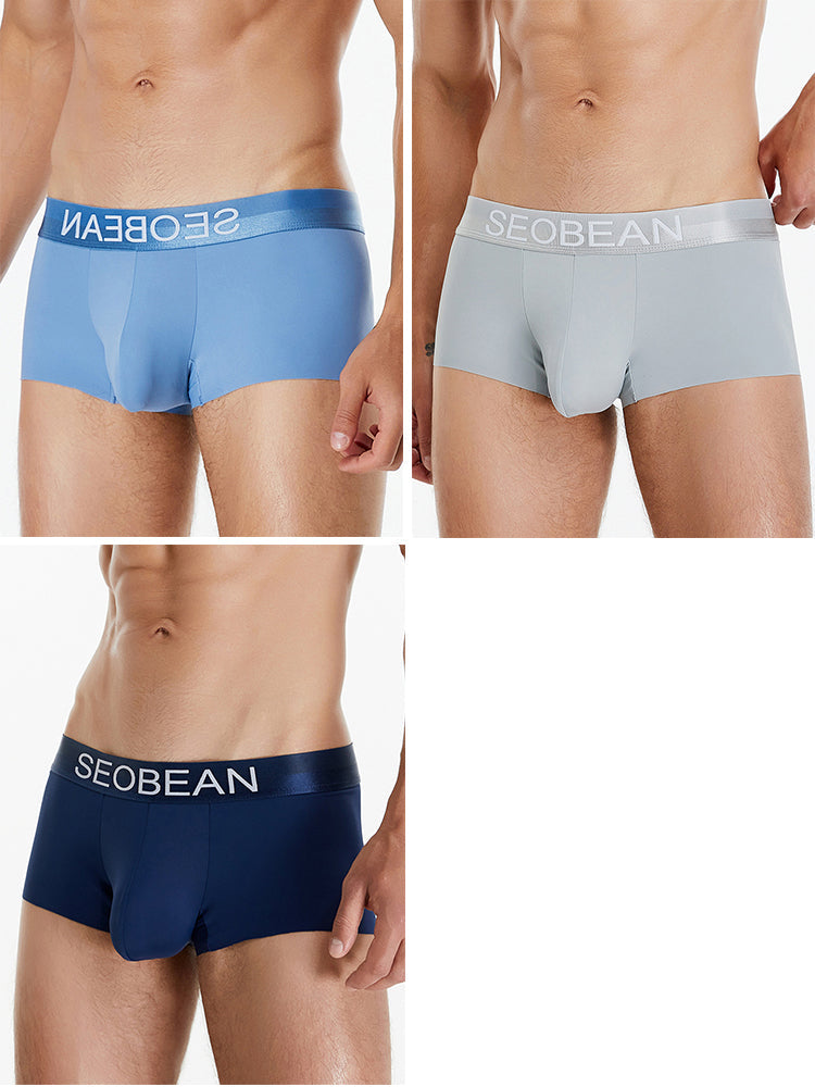 3 Pack Men's  Ice Silk Solid Color Breathable Antibacterial Trunks