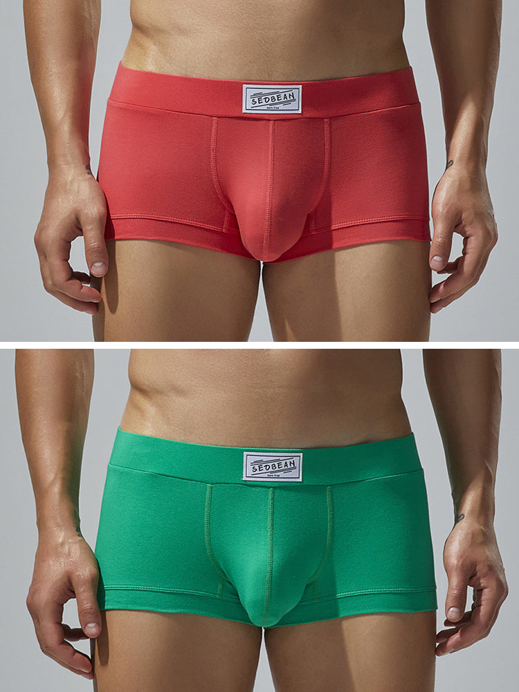 2 Pack Men's Low-Rise Solid Breathable Cotton Trunks