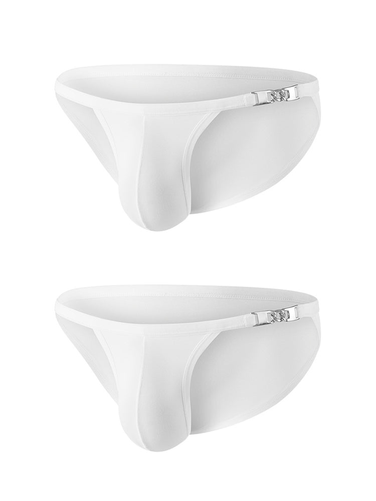 2 Pack Men's U-Pouch Low-Rise Metal-Clasp Thin Briefs