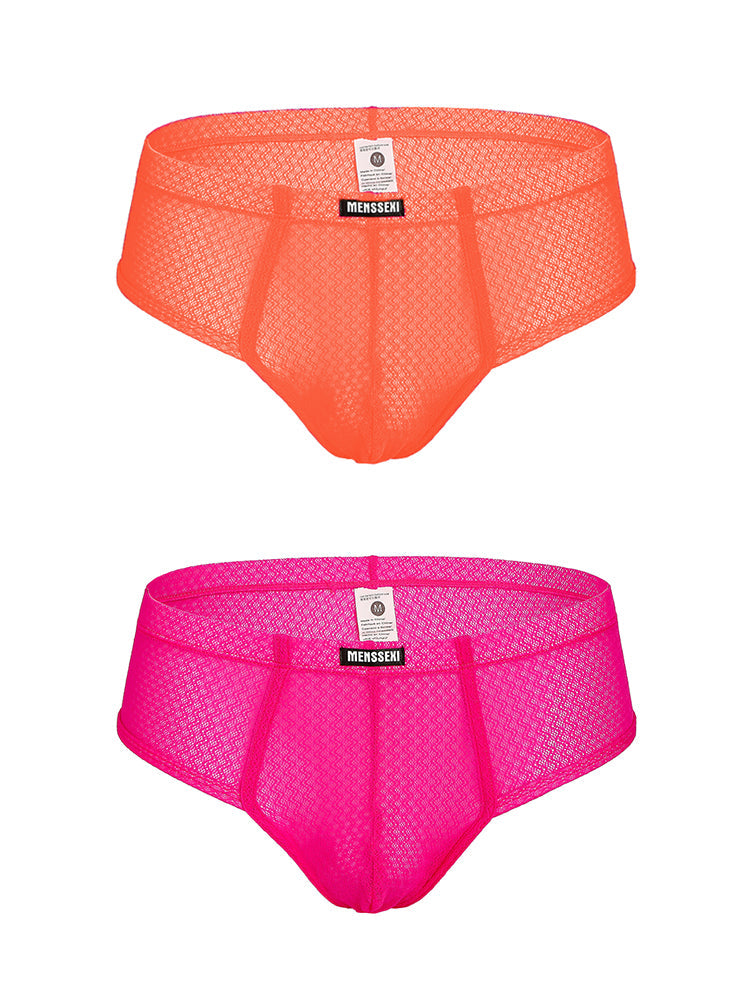 2 Pack Men's Low-Rise Lace Semi-Transparent Trunks