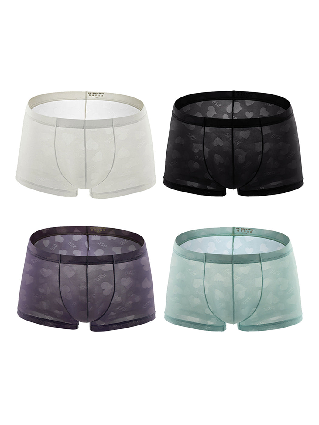 4 Pack Men's Sexy Heart Mesh Trunks
