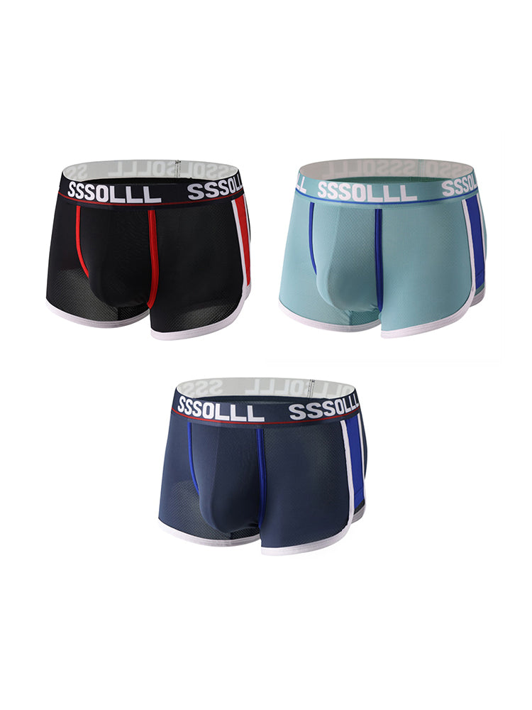 3 Pack Men's Mid-Rise Ice Silk Mesh Trunks