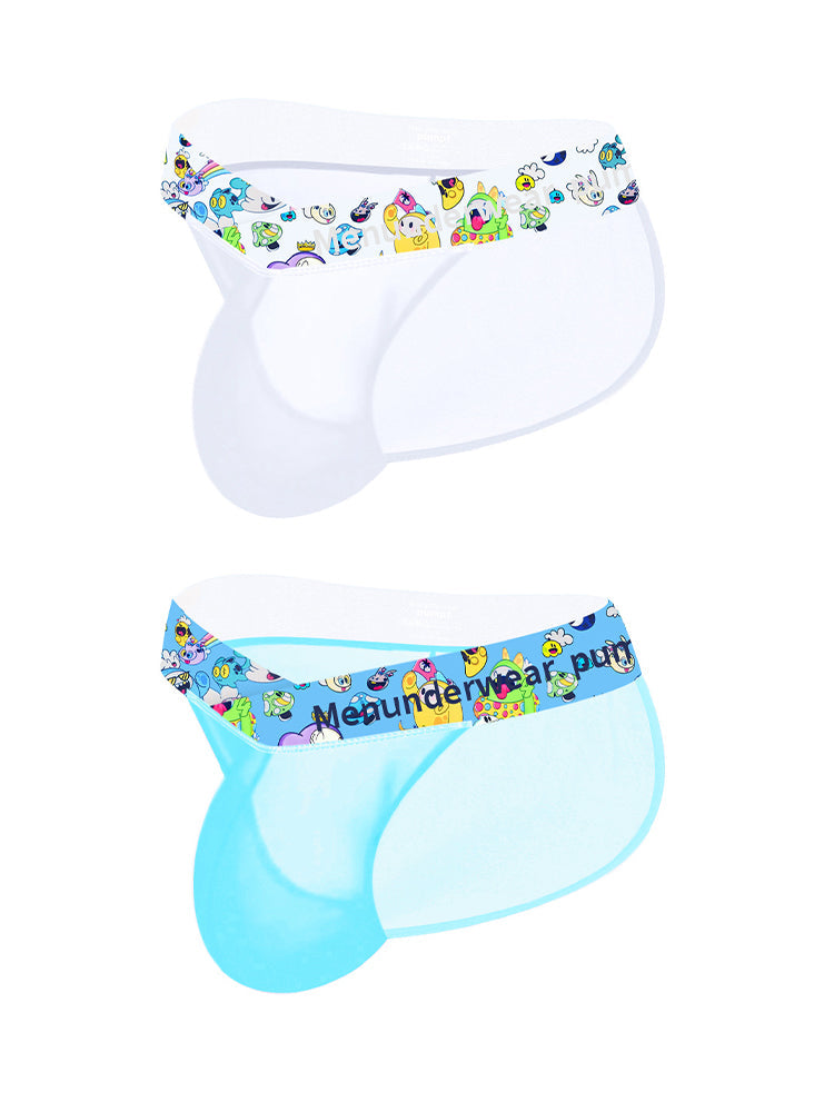 2 Pack Men's High-Cut Cartoon Waistband Breathable Semi-Transparent Bikini