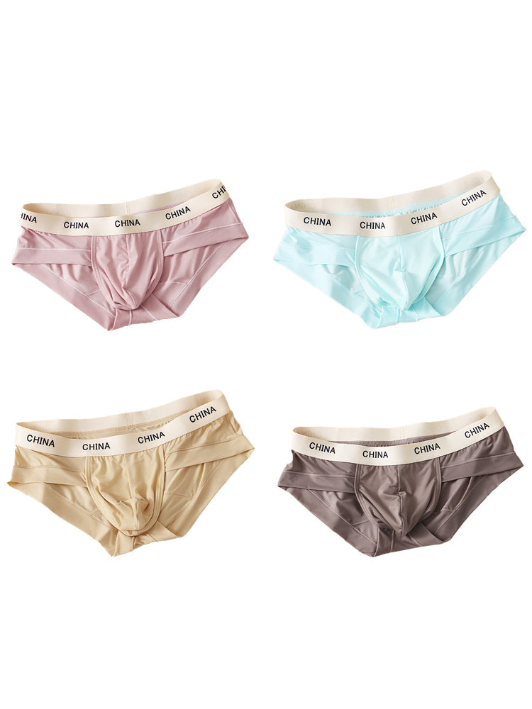 4 Pack Men's Ice Silk Antibacterial U-Convex Pouch Briefs