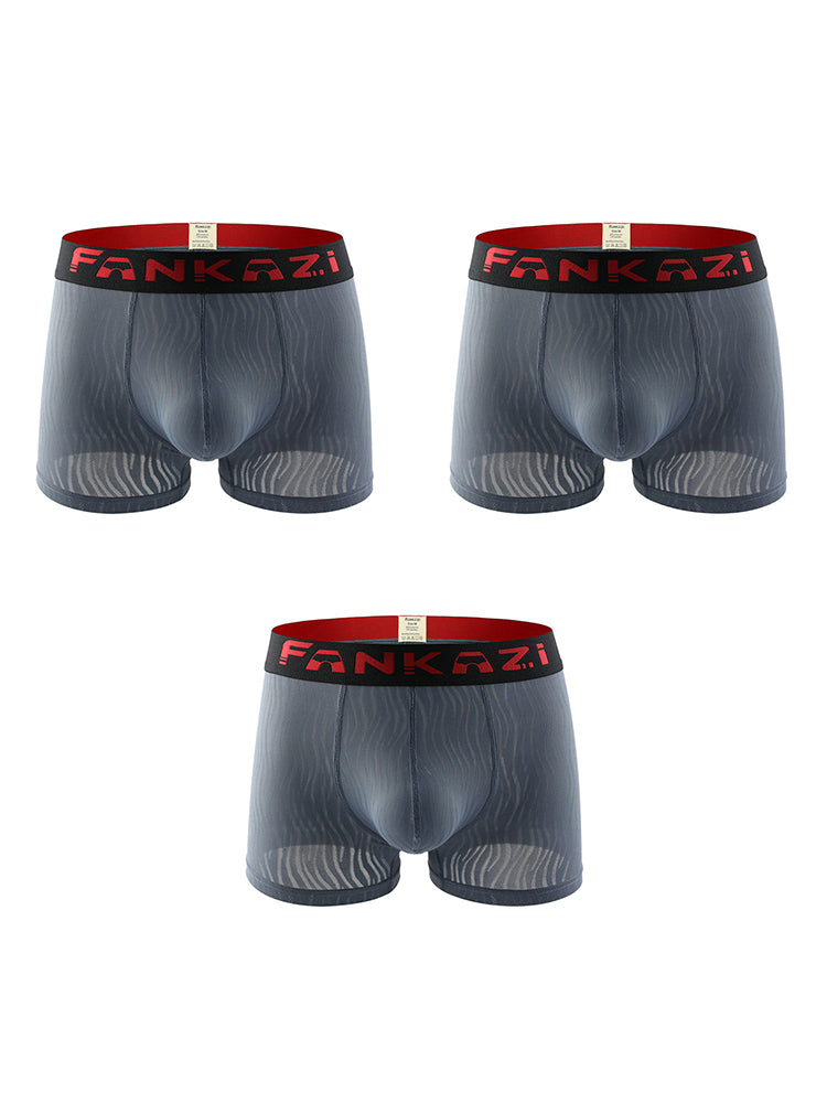 3 Pack Men's Striped U-Pouch Low-Rise Breathable Slim-Fit Trunks