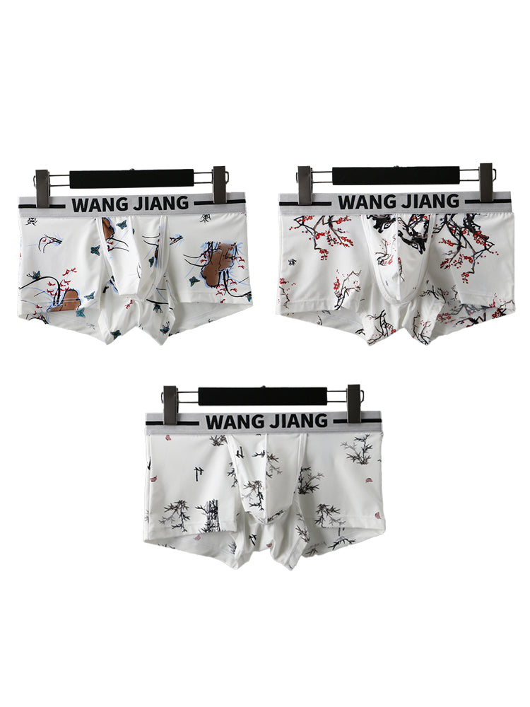 3 Pack Men's Ice Silk U Convex Pouch Trunks with Fly