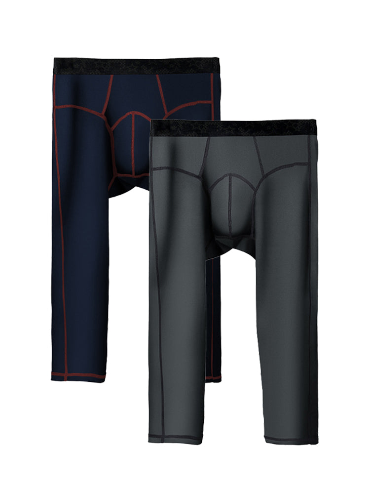 2-pack Men's Large Size High Elastic U-shaped Convex Pocket Warm Cropped Trousers