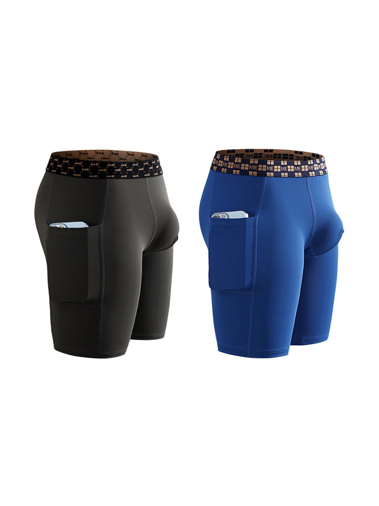 2 Pack Men's Compression Boxer Shorts with Side Pocket