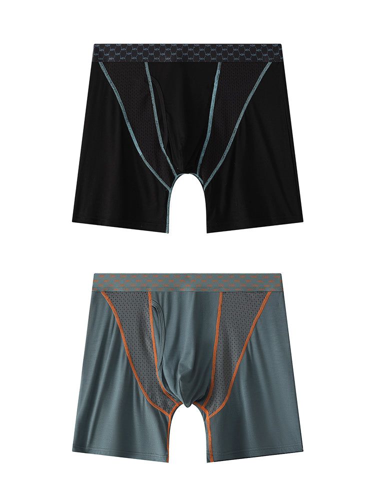 2 Pack Men's Nylon Breathable Sports Anti-Chafing Casual Business Boxer Briefs