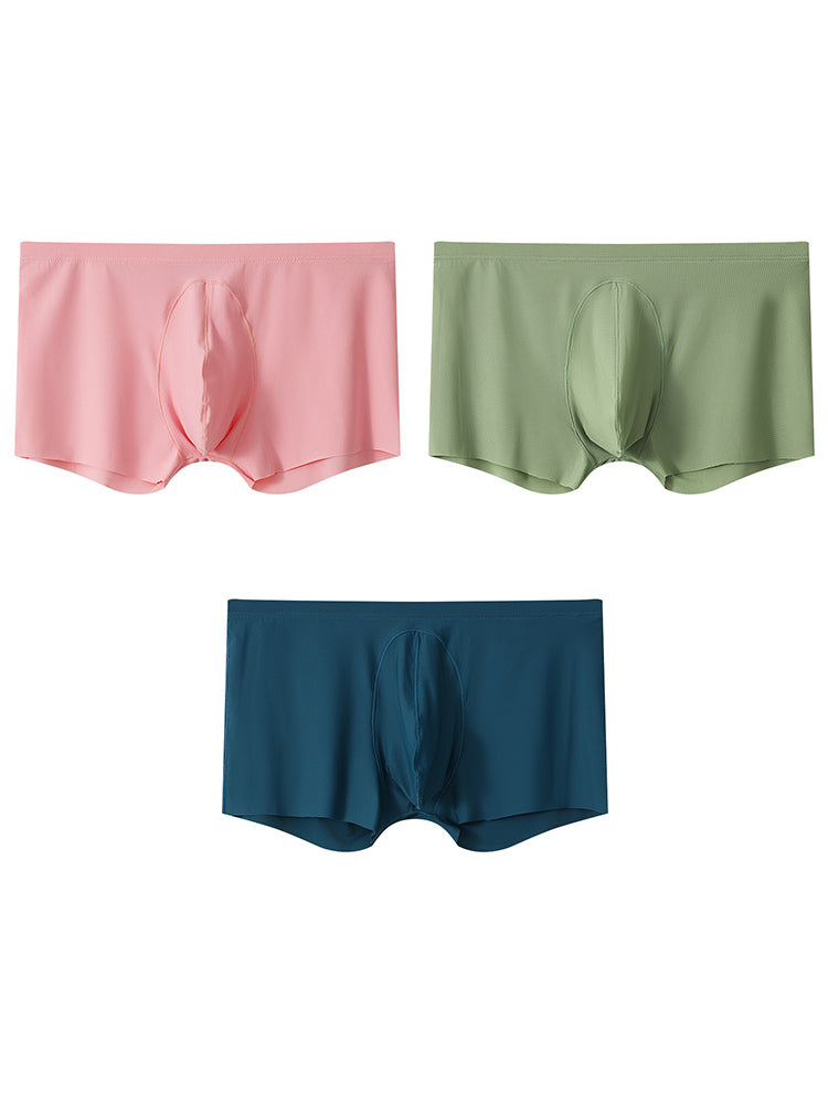 3 Pack Men's Ice Silk Mesh Large Pouch Solid Color Sexy Trunks