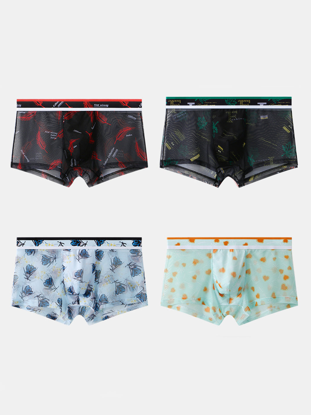 4 Pack Men's Sexy Printed Mesh Trunks
