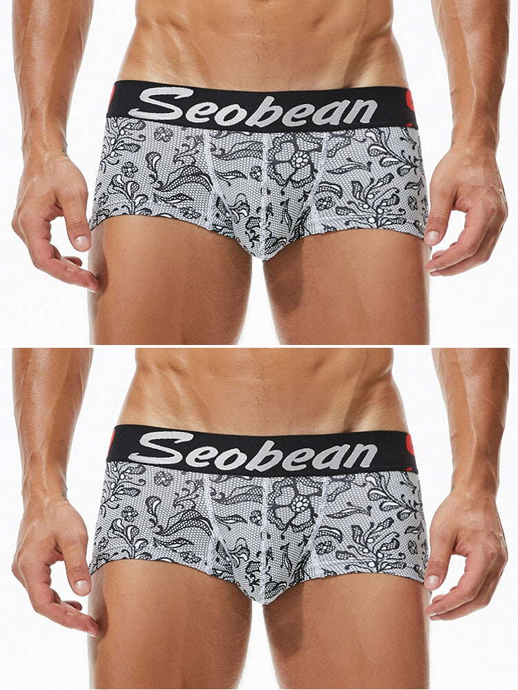 2 Pack Men's Cotton Lace Print Trunks