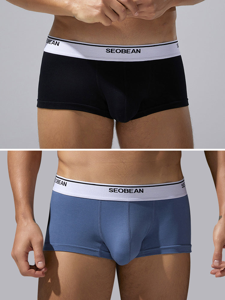 2 Pack Men's Cotton-Spandex Blend Solid Color Elastic Breathable Trunks