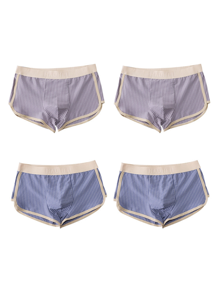 4 Pack Men's Striped Printed Personality Trendy Youth Boxer Briefs