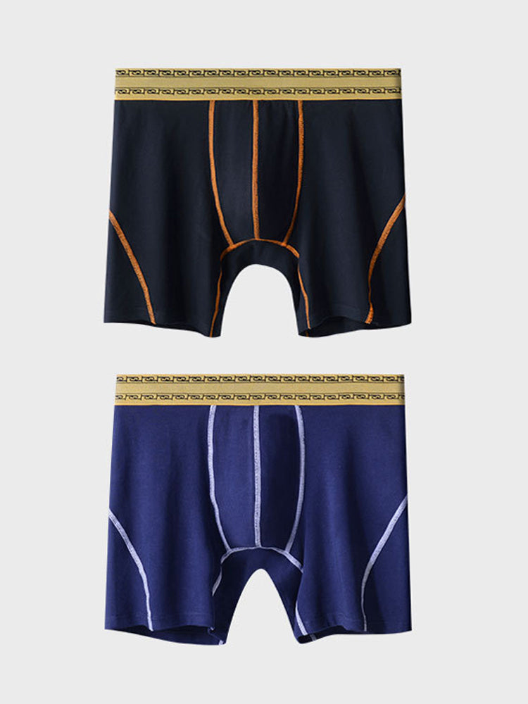 2 Pack Men's Pure Cotton Anti-Chafing Breathable Sports Boxer Briefs