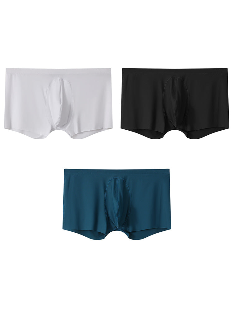 3 Pack Men's Ice Silk Mesh Large Pouch Solid Color Sexy Trunks