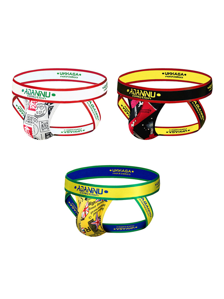 3-pack Men's Low-rise Wide-hem Elastic Printed Hip-baring Thongs