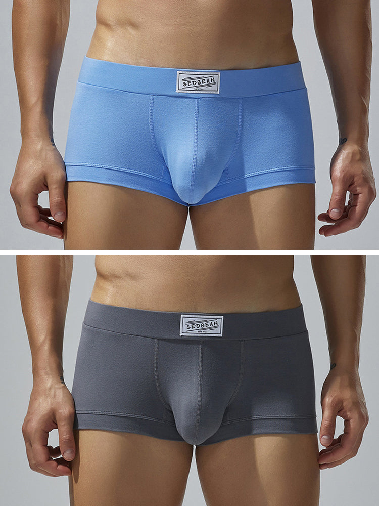 2 Pack Men's Low-Rise Solid Breathable Cotton Trunks