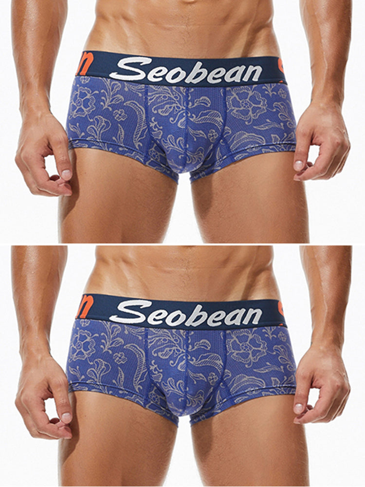 2 Pack Men's Cotton Lace Print Trunks