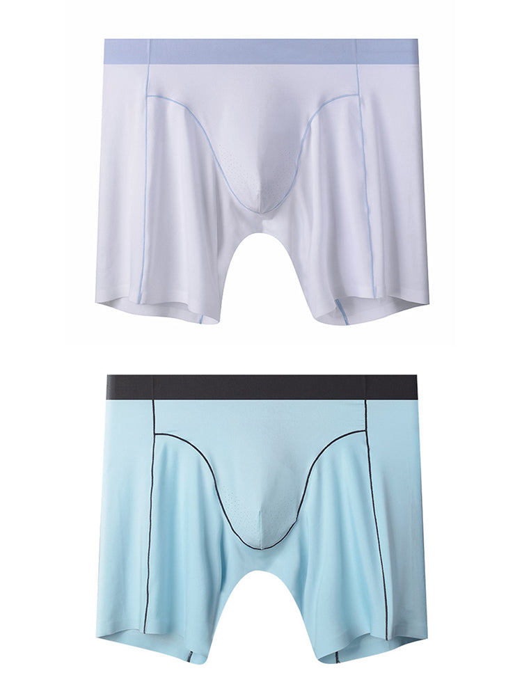 2 Pack Men's Sports Anti-Chafing Ice Silk Quick-Dry Boxers Briefs & Midway Briefs