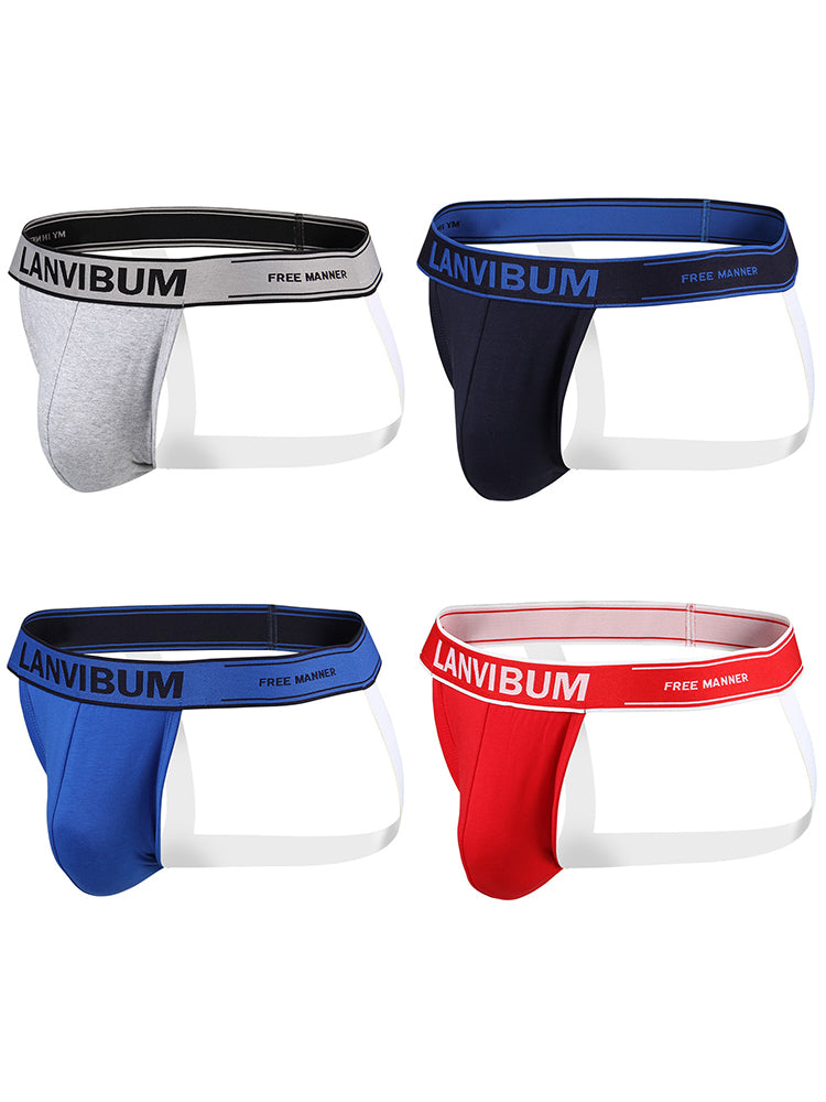 4 Pack Men's Mid-Rise Sexy Comfortable Cotton Jockstrap