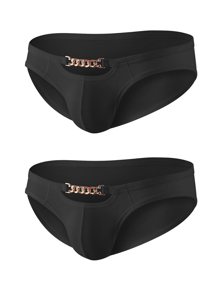 2 Pack Men's U-Pouch Design Metal-Clasp Thin Briefs