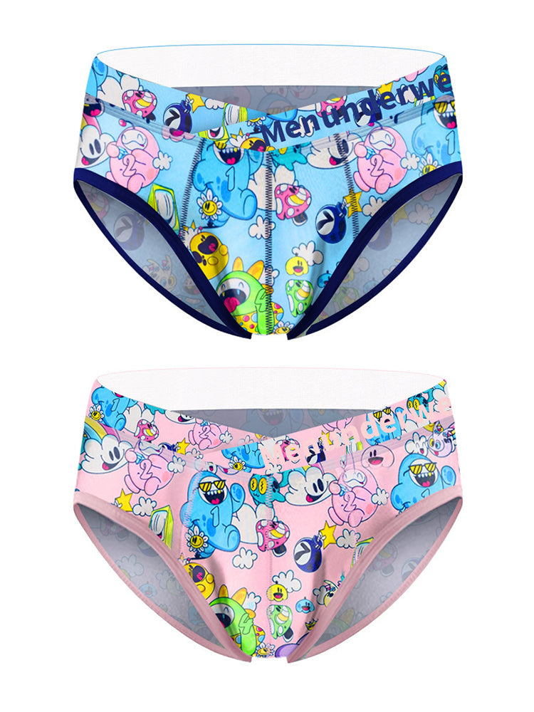 2 Pack Men's Playful Cartoon No-Tag Comfortable and Breathable Briefs