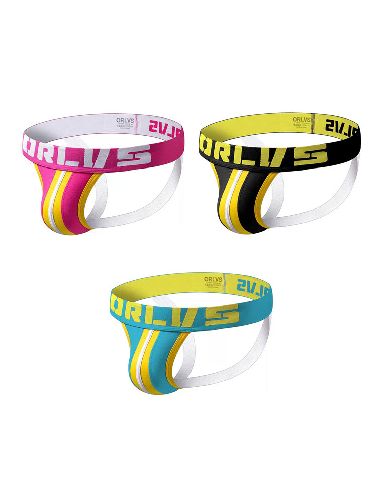 3 Pack Men's U-Pouch Striped Sexy Jockstraps
