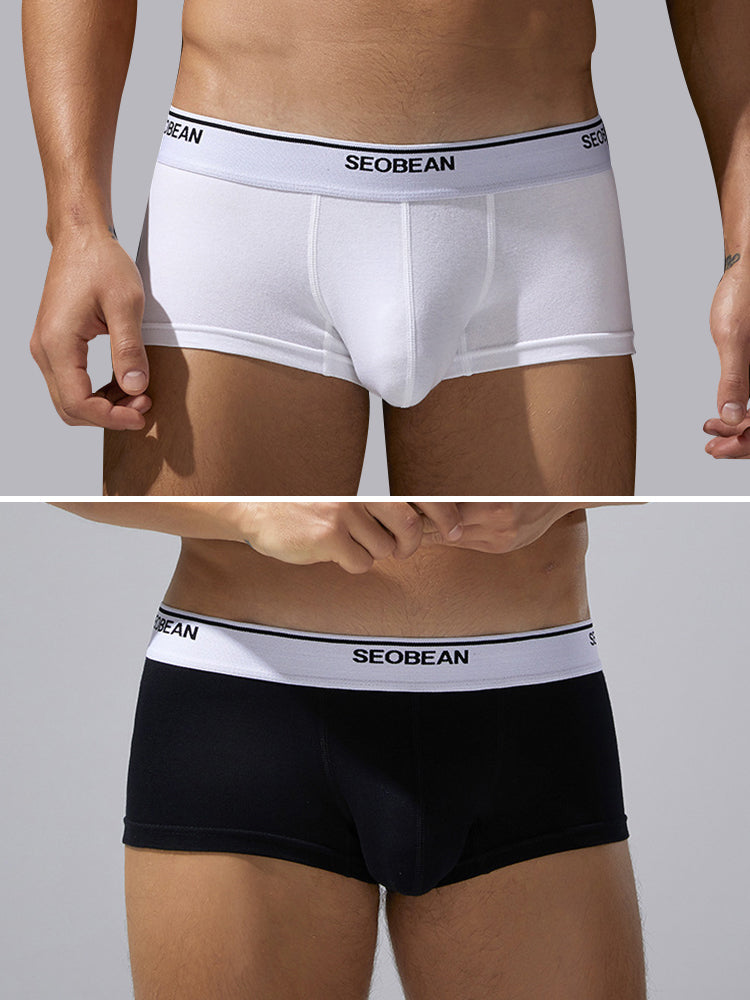 2 Pack Men's Cotton-Spandex Blend Solid Color Elastic Breathable Trunks