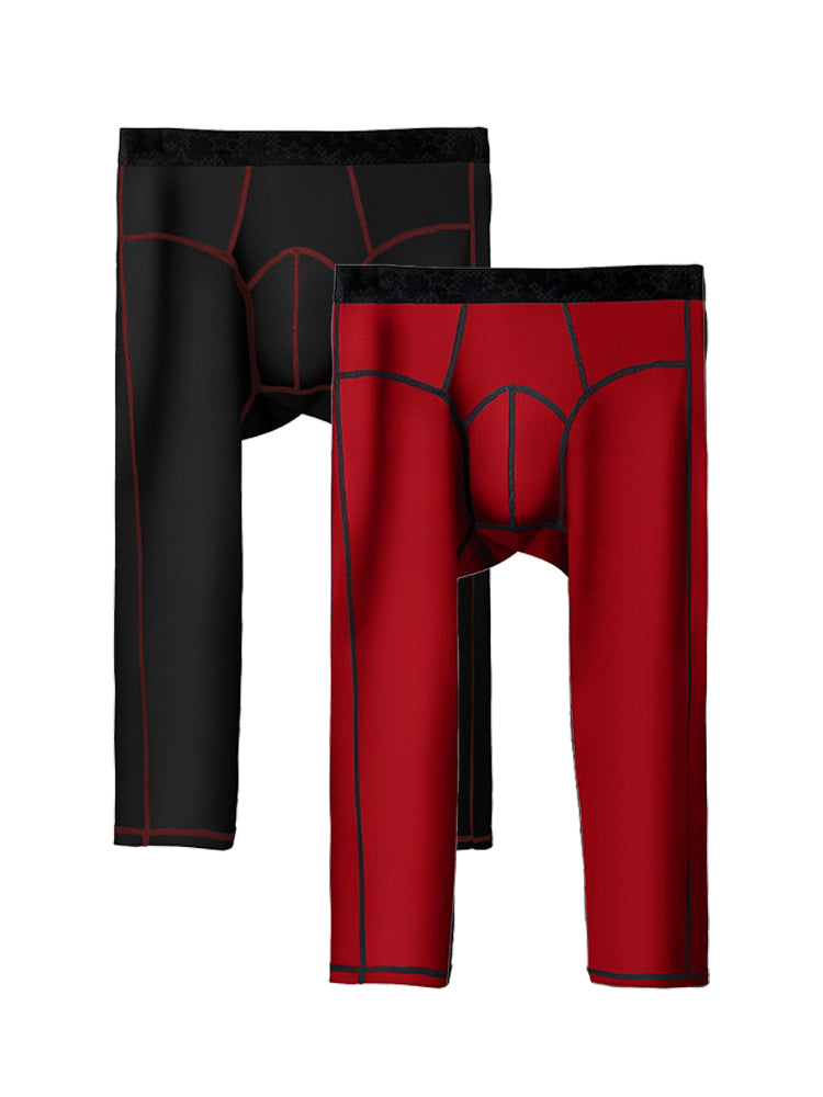 2-pack Men's Large Size High Elastic U-shaped Convex Pocket Warm Cropped Trousers