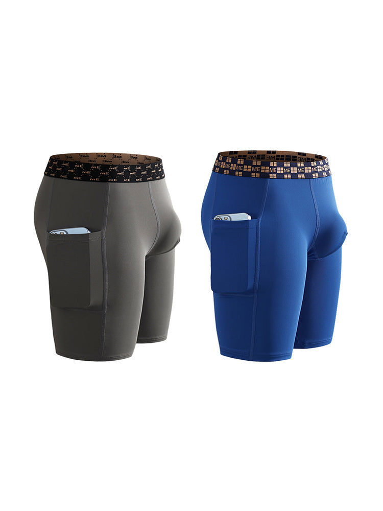 2 Pack Men's Compression Boxer Shorts with Side Pocket