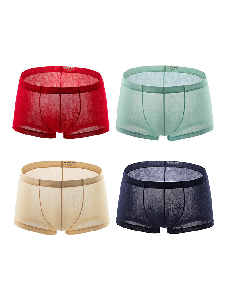 4 Pack Men's Sexy Breathable Jacquard Trunks