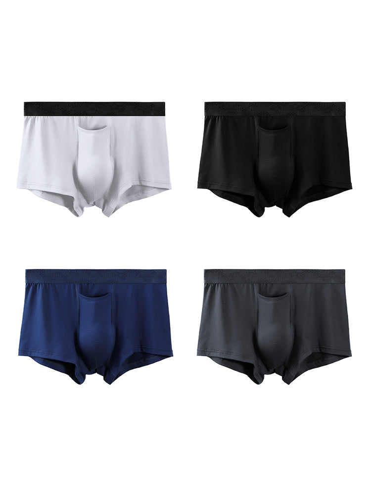4 Pack Men's Solid Color Separation Pouch Style Separated Breathable Rayon Trunks