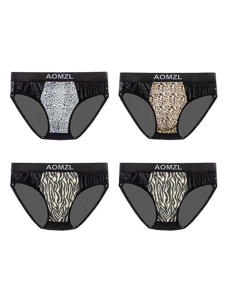 4-pack Men's Sexy Leopard Print Ice Silk Mesh Briefs
