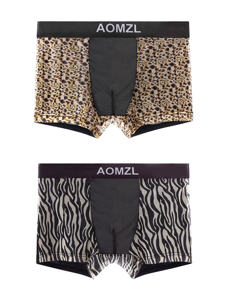 2-pack Men's Leopard Print Sexy Mesh Boxer Briefs