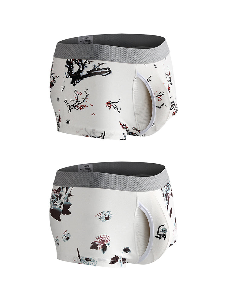 2 Pack Men's U-Pouch Side Vent Printed Trunks