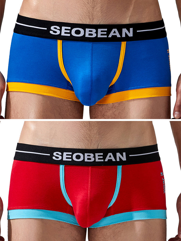2 Pack Men's Stretch Cotton Breathable Colourway Contrast Trunks