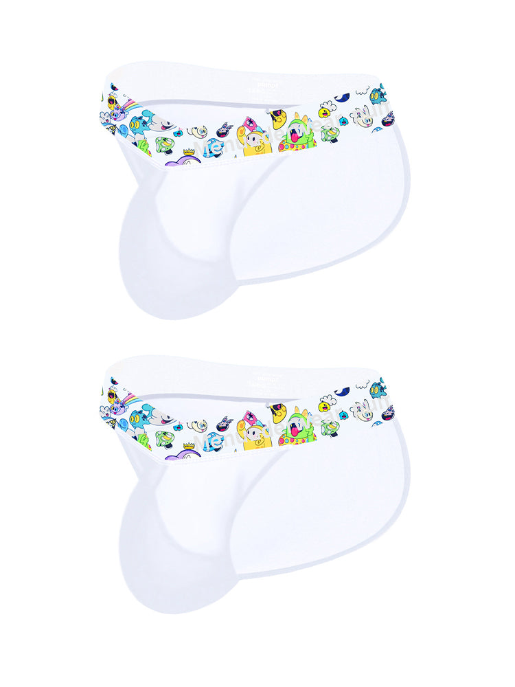 2 Pack Men's High-Cut Cartoon Waistband Breathable Semi-Transparent Bikini