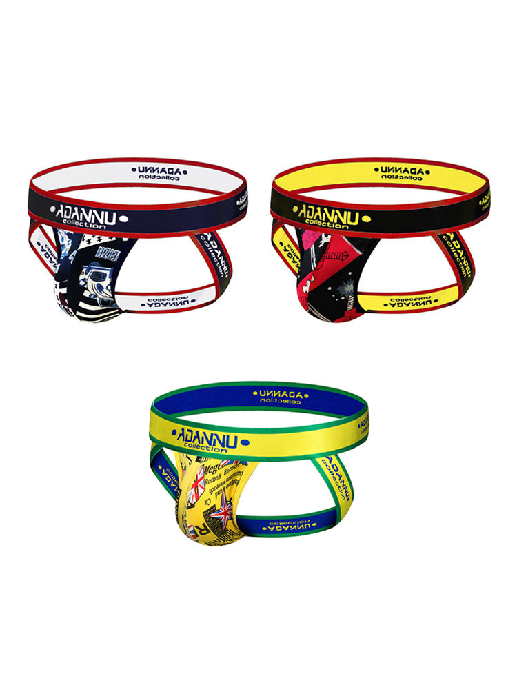 3-pack Men's Low-rise Wide-hem Elastic Printed Hip-baring Thongs