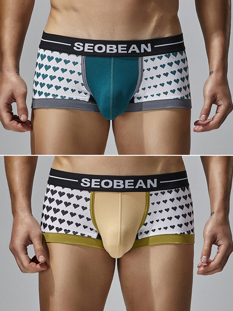 2 Pack Men's Low Rise Sexy Heart U-Shaped Pouch Boxer Briefs