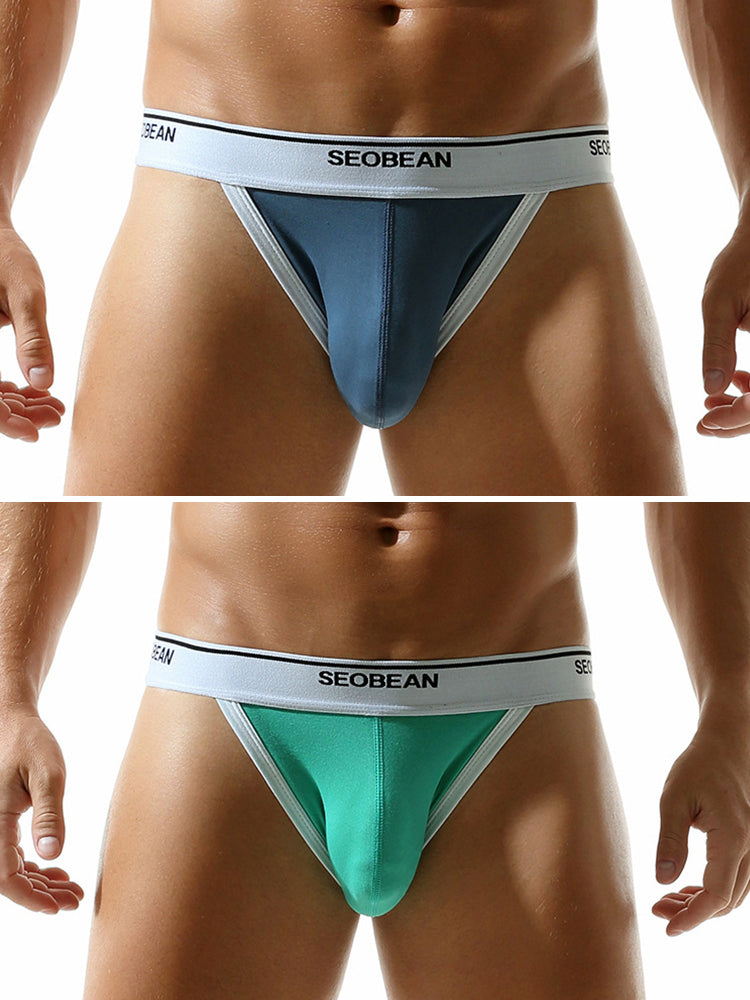 2 Pack Men's Low-Rise Solid Color Bikini with Large Pouch