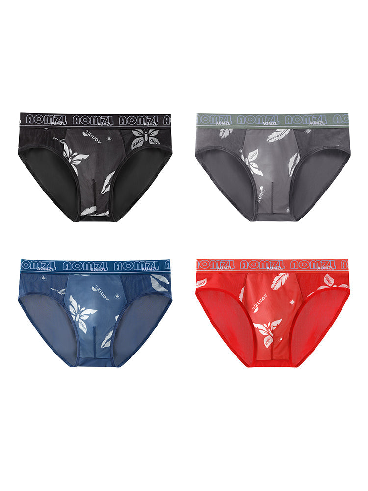 4-pack Men's Sexy Leopard Print Ice Silk Mesh Briefs