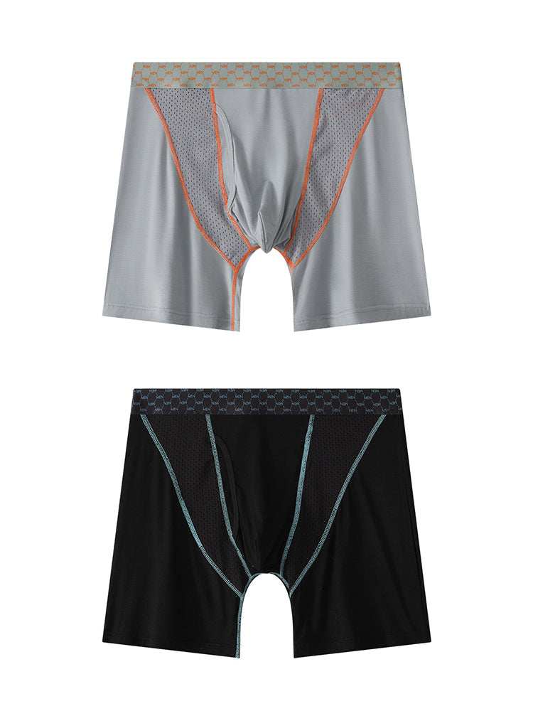 2 Pack Men's Nylon Breathable Sports Anti-Chafing Casual Business Boxer Briefs