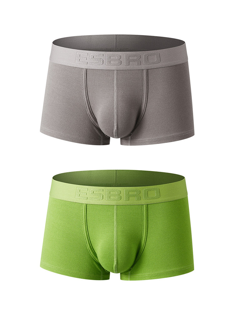 2 Pack Men's Single-Layer U-Pouch Ribbed Sweat-Absorbing Breathable Trunks