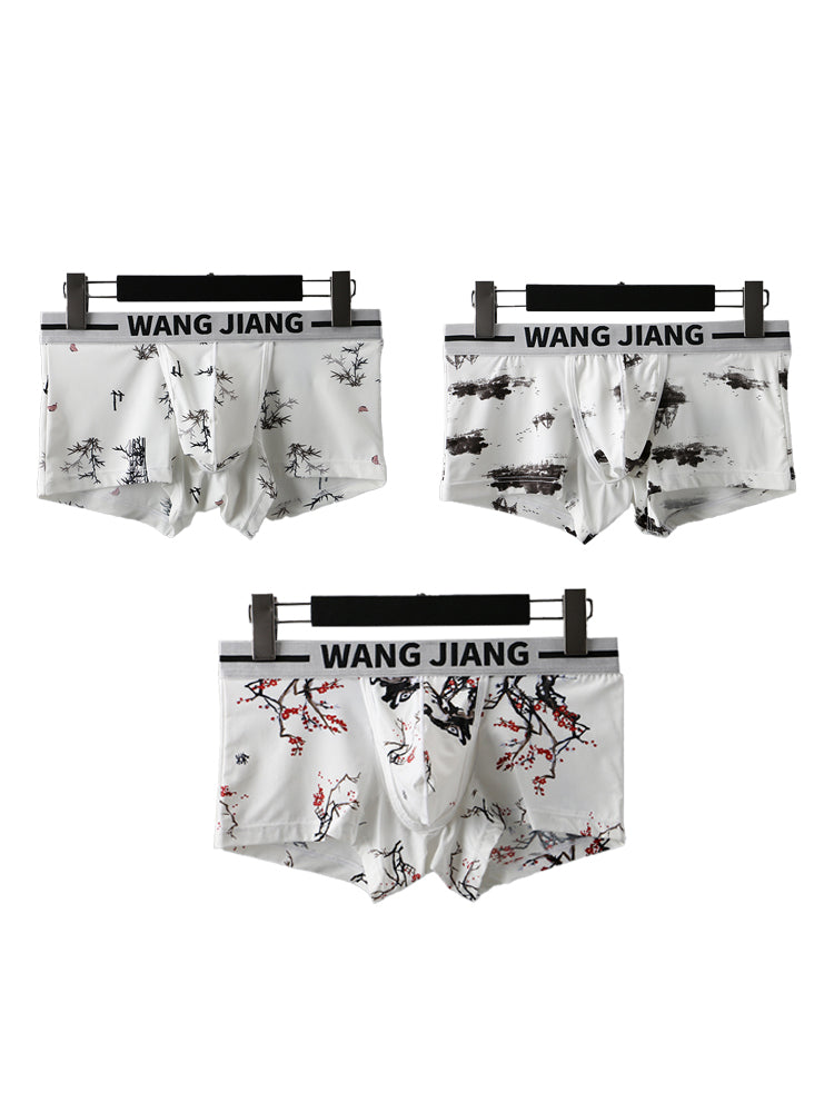 3 Pack Men's Ice Silk U Convex Pouch Trunks with Fly